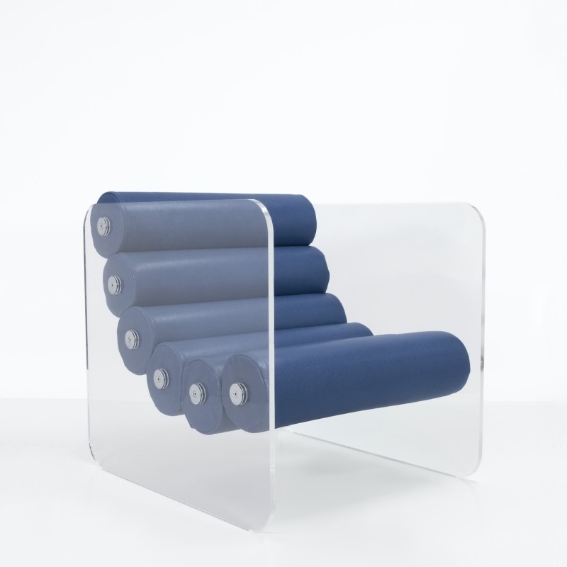 MW02 armchair, foam and leather seat - BLEU OCEAN