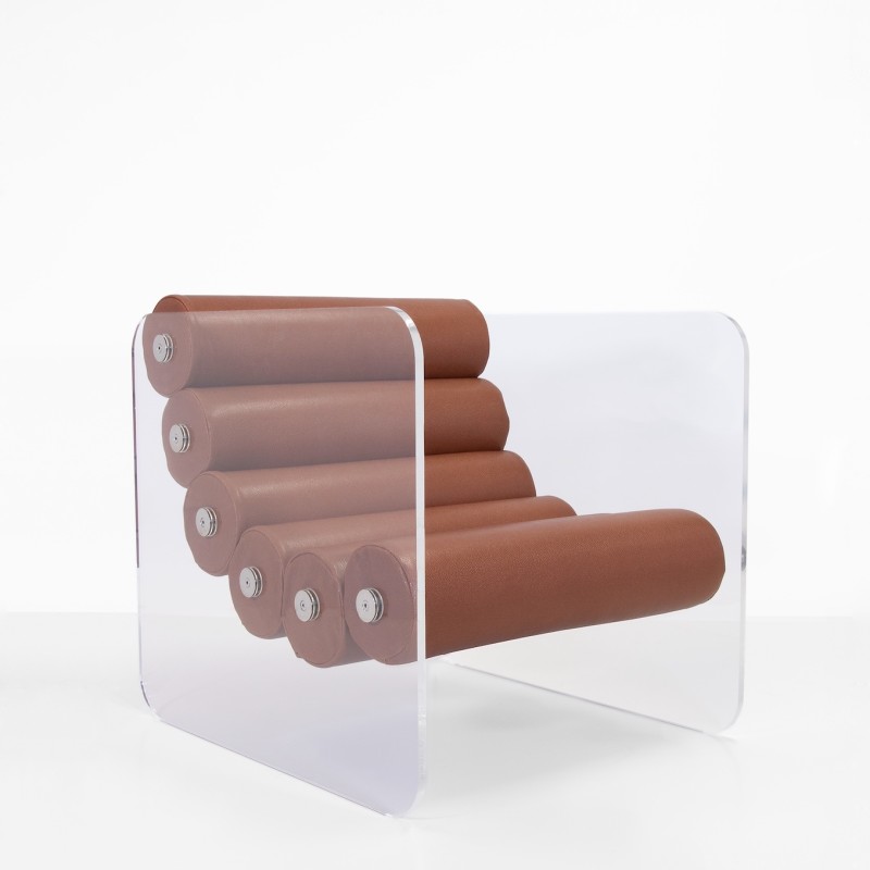 MW02 armchair, foam and leather seat - Brown